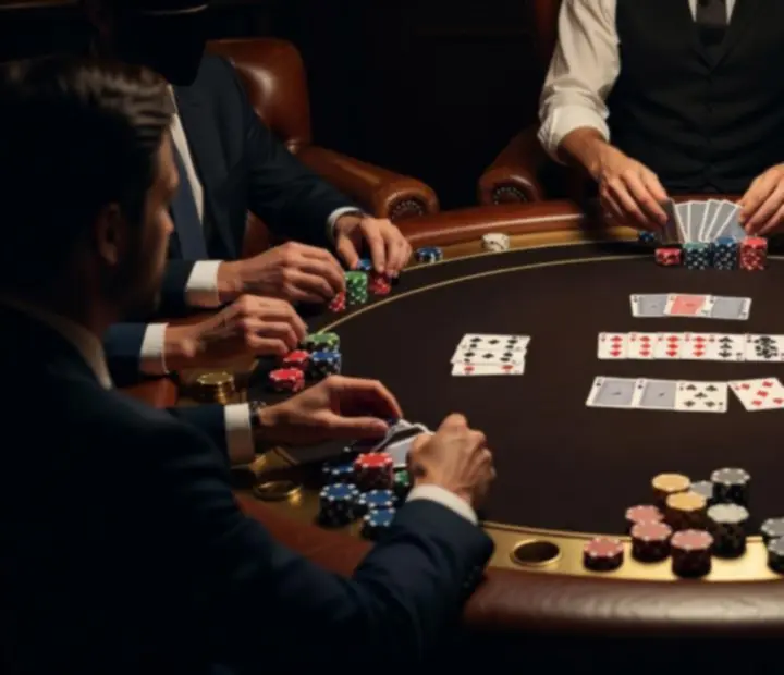 Guests enjoying offline poker at a social card room table