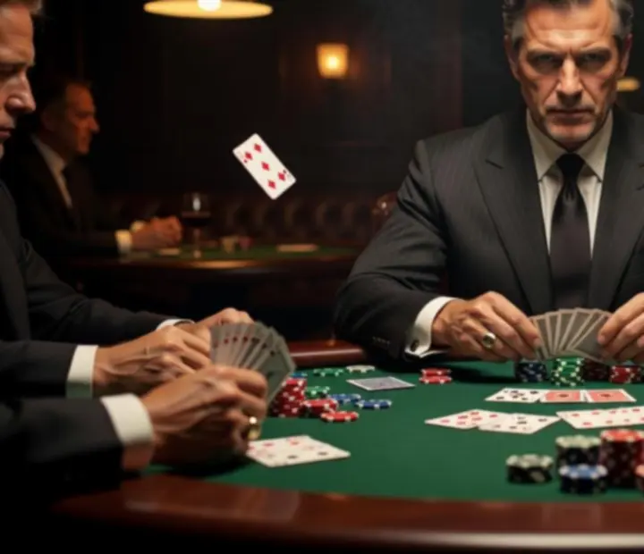 Dealer managing an offline poker game around a poker table