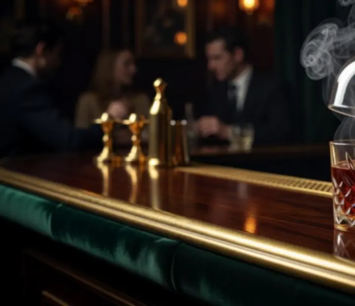 A smoked whisky cocktail under moody lighting